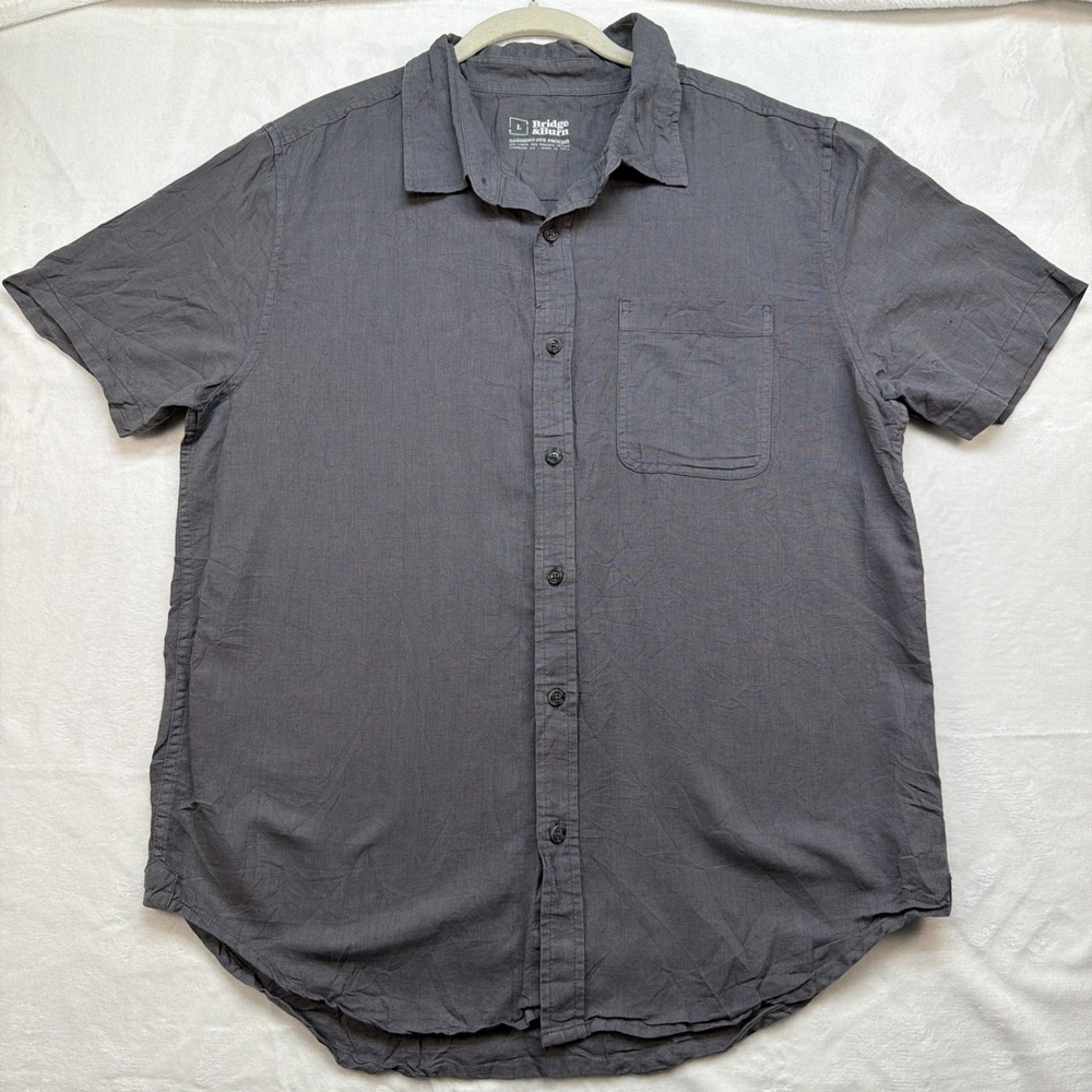 Bridge & Burn Linen Button Up Shirt Gray‎ Garment Dyed Casual Mens Large